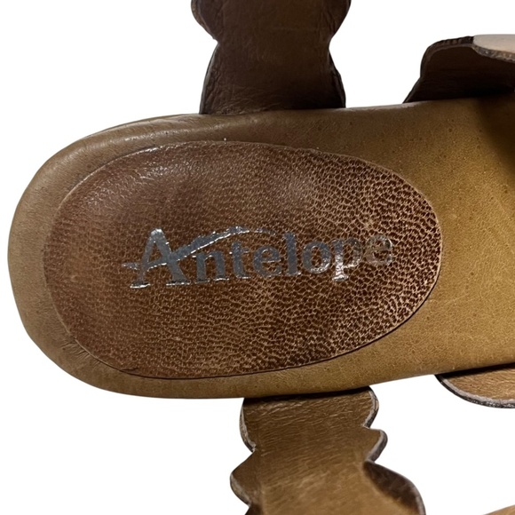 ANTELOPE Brown Tan Leather Scallop Crossover Ankle Strap Sandals Size 38 7 7.5 - Picture 9 of 11